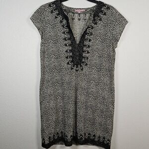 Calypso St Barth Leopard Print Embroidered Swim V Neck Tunic Dress Size S